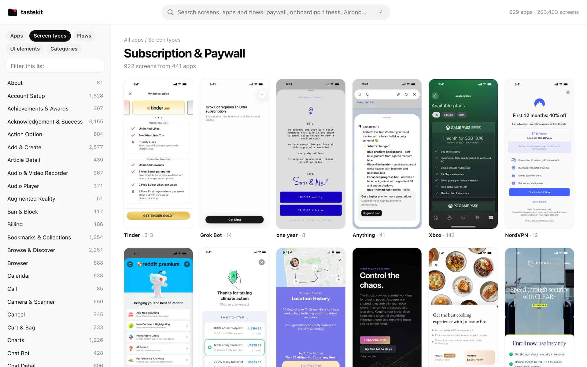 The tastekit.zip library browser showing paywall screens